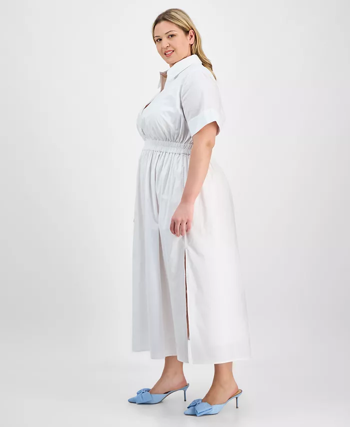 On 34th Trendy Plus Size Short-Sleeve Popover Shirtdress Exclusively At Macy's Women's Fashion Shoes & Accessories