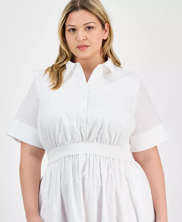 On 34th Trendy Plus Size Short-Sleeve Popover Shirtdress Exclusively At Macy's Women's Fashion Shoes & Accessories