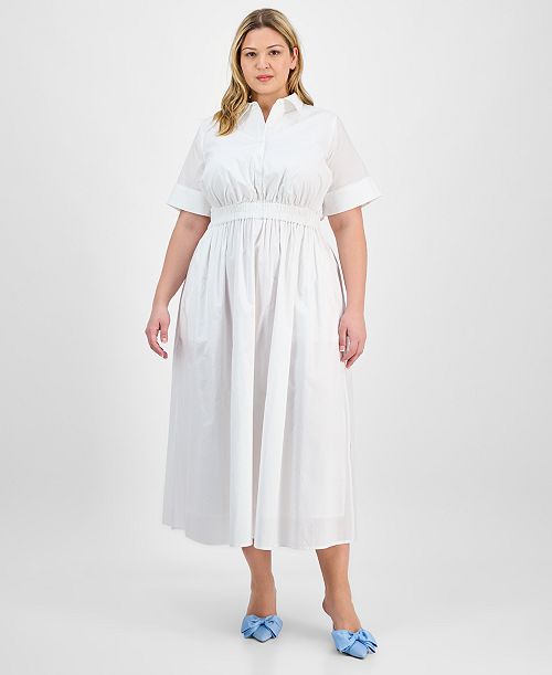 On 34th Trendy Plus Size Short-Sleeve Popover Shirtdress Exclusively At Macy's Women's Fashion Shoes & Accessories