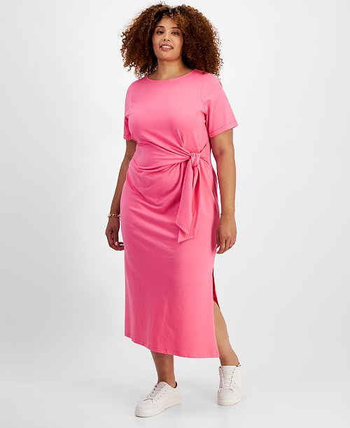 On 34th Trendy Plus Size Side-Tie Knit Midi Dress Created for Macy's Women's Fashion Shoes & Accessories
