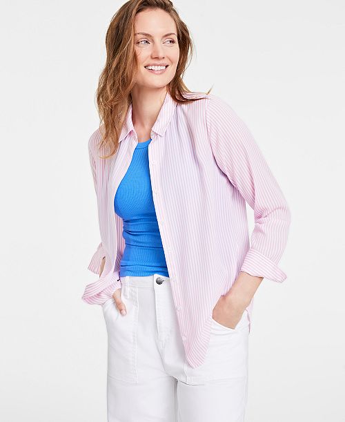 On 34th Women's Button-Front Crepe Shirt Created for Macy's Women's Fashion Shoes & Accessories