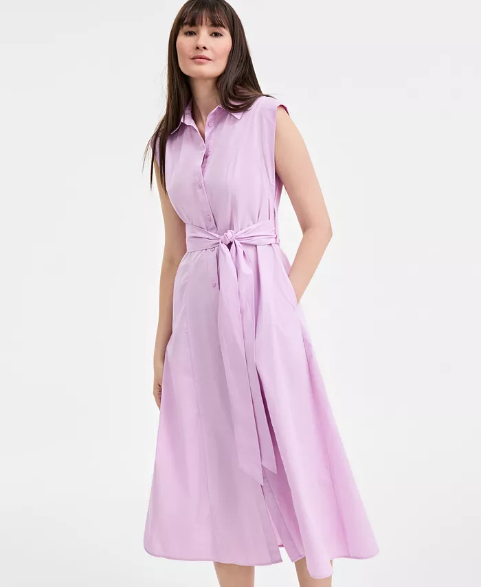 On 34th Women's Cotton Belted Midi Shirtdress Exclusively At Macy's Women's Fashion Shoes & Accessories