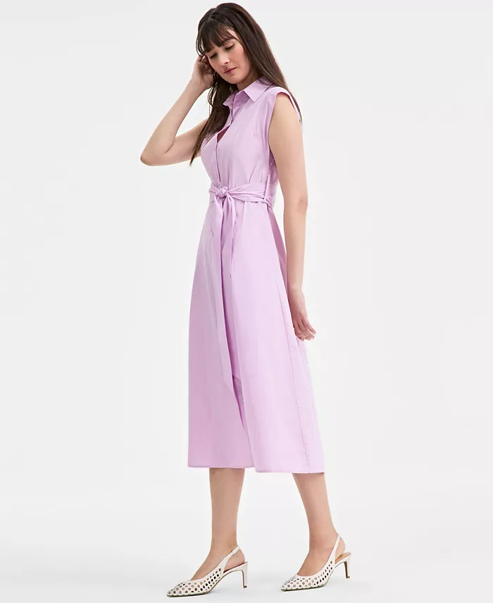 On 34th Women's Cotton Belted Midi Shirtdress Exclusively At Macy's Women's Fashion Shoes & Accessories