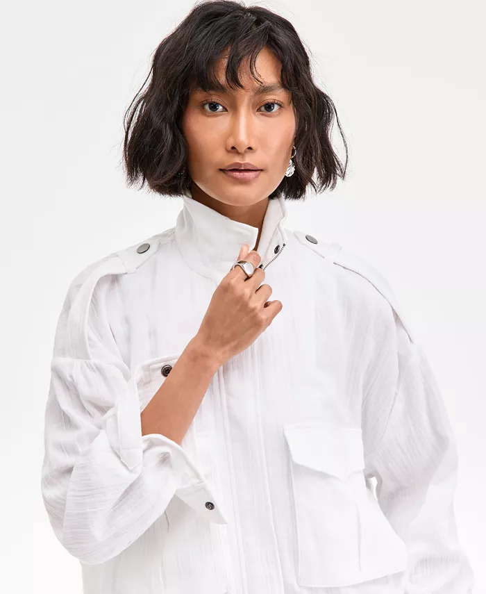 On 34th Women's Cotton Gauze Cropped Jacket Exclusively At Macy's Women's Fashion Shoes & Accessories