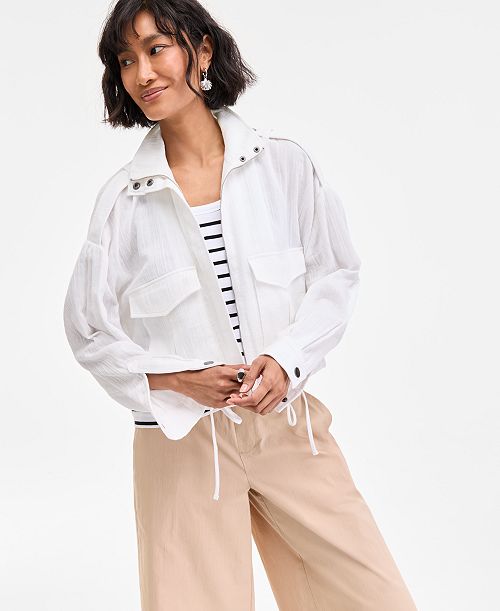 On 34th Women's Cotton Gauze Cropped Jacket Exclusively at Macy's Women's Fashion Shoes & Accessories
