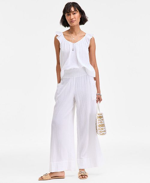 On 34th Women's Cotton Gauze Pull-On Pants Exclusively at Macy's Women's Fashion Shoes & Accessories