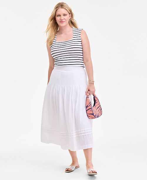 On 34th Women's Cotton Gauze Tiered Midi Skirt Exclusively At Macy's Women's Fashion Shoes & Accessories