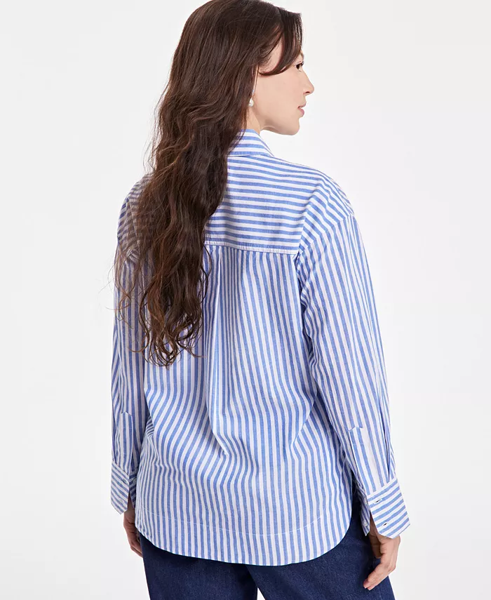 On 34th Women's Cotton Striped Button-Front Shirt Exclusively At Macy's Women's Fashion Shoes & Accessories