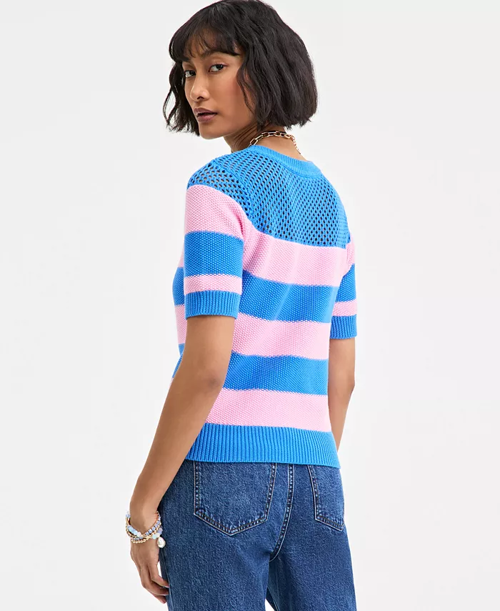 On 34th Women's Cotton Striped Perforated-Stitch Sweater Exclusively At Macy's Women's Fashion Shoes & Accessories