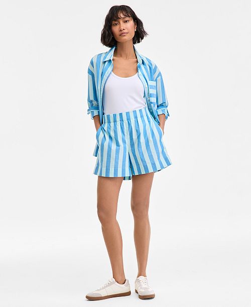 On 34th Women's Cotton Striped Pull-On Shorts Exclusively at Macy's Women's Fashion Shoes & Accessories