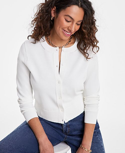 On 34th Women's Crewneck Long-Sleeve Cardigan Exclusively at Macy's Women's Fashion Shoes & Accessories
