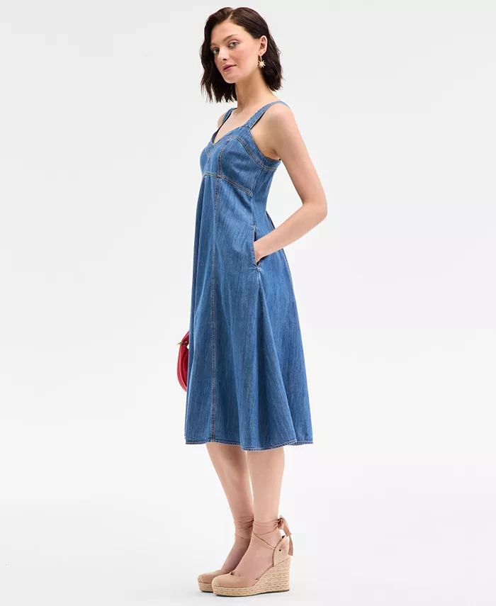 On 34th Women's Denim Sweetheart-Neck Midi Dress Exclusively At Macy's Women's Fashion Shoes & Accessories