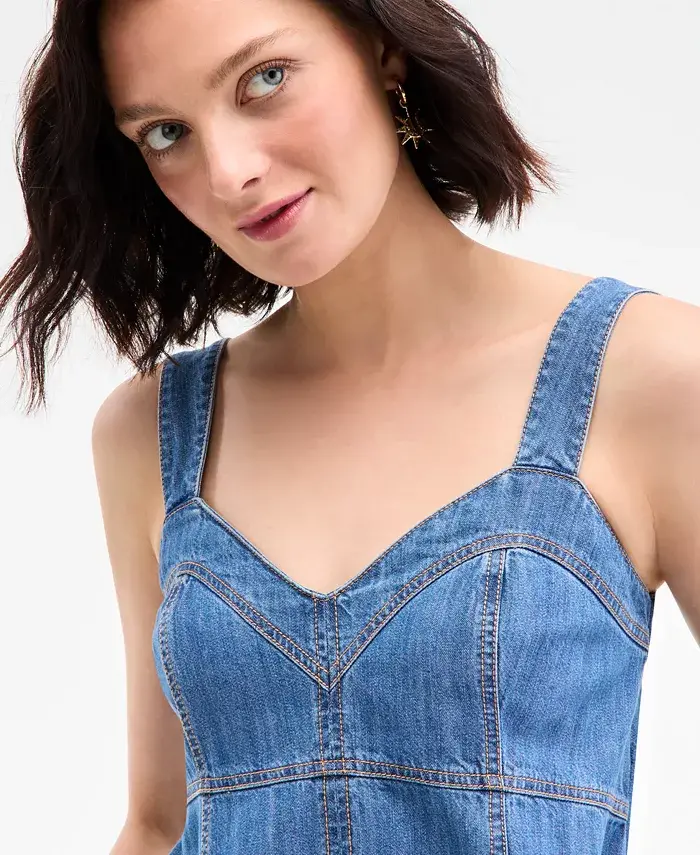 On 34th Women's Denim Sweetheart-Neck Midi Dress Exclusively At Macy's Women's Fashion Shoes & Accessories