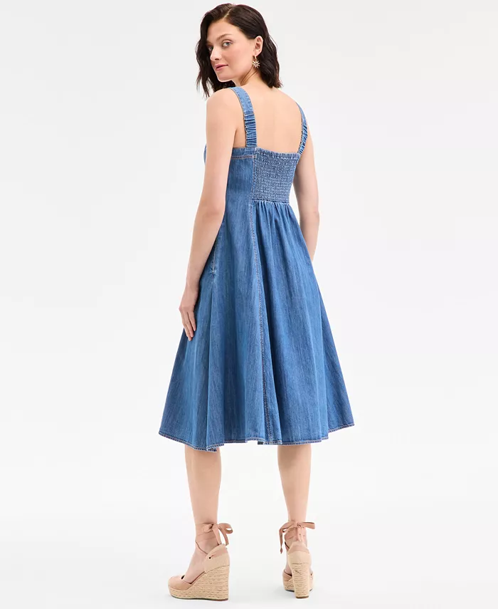On 34th Women's Denim Sweetheart-Neck Midi Dress Exclusively At Macy's Women's Fashion Shoes & Accessories