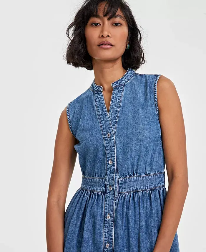 On 34th Women's Denim Tiered Midi Dress Created For Macy's Women's Fashion Shoes & Accessories