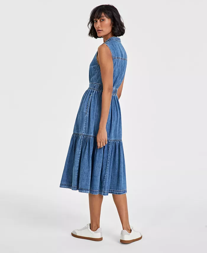 On 34th Women's Denim Tiered Midi Dress Created For Macy's Women's Fashion Shoes & Accessories