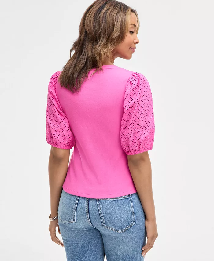 On 34th Women's Eyelet-Sleeve Rib-Knit Top Exclusively At Macy's Women's Fashion Shoes & Accessories