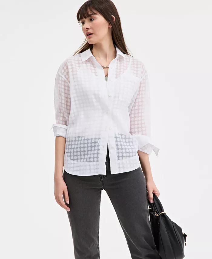 On 34th Women's Floral-Burnout Relaxed Blouse Exclusively At Macy's Women's Fashion Shoes & Accessories