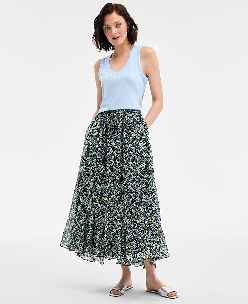 On 34th Women's Floral Tiered Midi Skirt Exclusively at Macy's Women's Fashion Shoes & Accessories