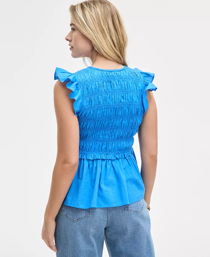 On 34th Women's Flutter-Sleeve Smocked Peplum Top Exclusively At Macy's Women's Fashion Shoes & Accessories