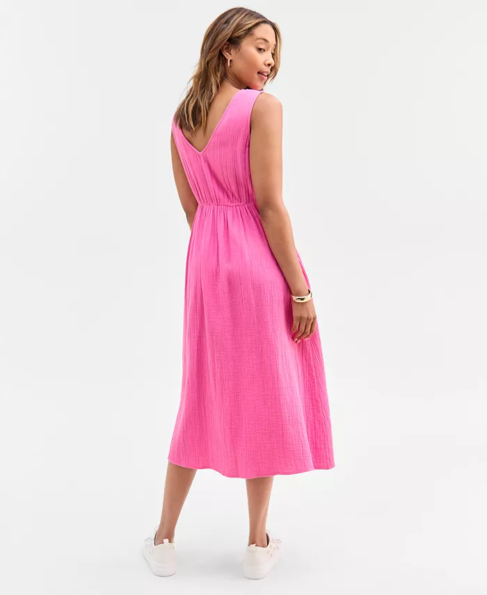 On 34th Women's Gauze Double V-neck Empire Midi Dress Exclusively At Macy's Women's Fashion Shoes & Accessories