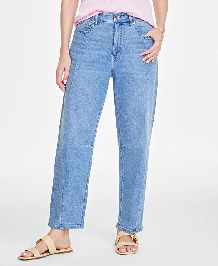 On 34th Women's High-Rise Barrel-Leg Jeans Exclusively At Macy's Women's Fashion Shoes & Accessories