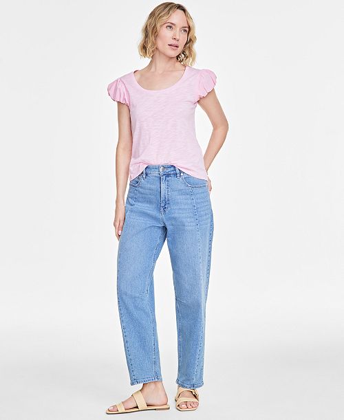 On 34th Women's High-Rise Barrel-Leg Jeans Exclusively at Macy's Women's Fashion Shoes & Accessories