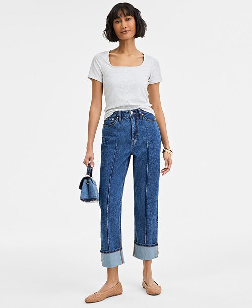 On 34th Women's High-Rise Cuffed Straight-Leg Jeans Exclusively At Macy's Women's Fashion Shoes & Accessories