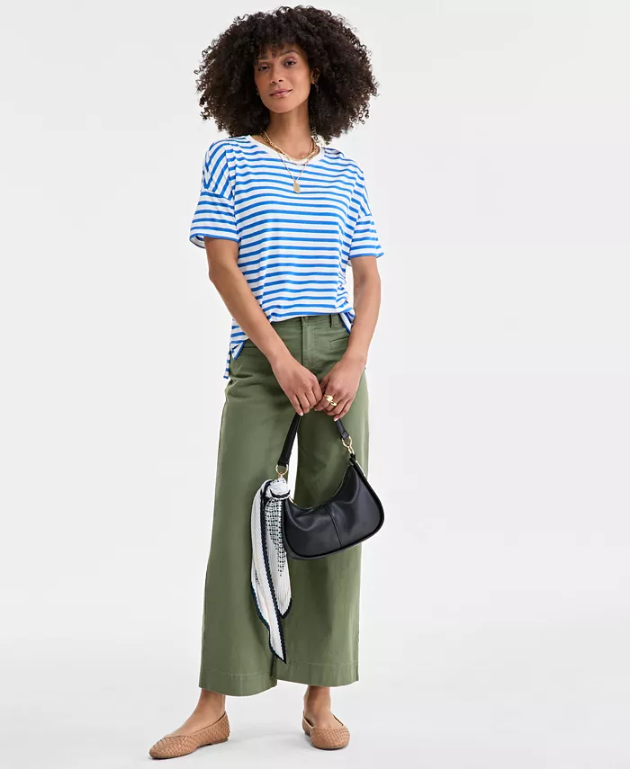 On 34th Women's Knit Easy Short-Sleeve Striped T-Shirt Exclusively At Macy's Women's Fashion Shoes & Accessories
