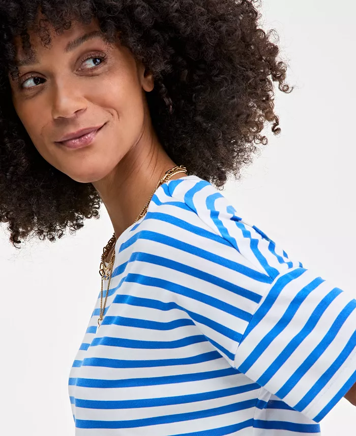 On 34th Women's Knit Easy Short-Sleeve Striped T-Shirt Exclusively At Macy's Women's Fashion Shoes & Accessories