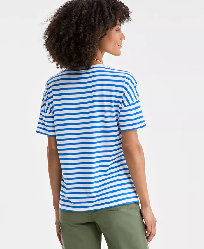On 34th Women's Knit Easy Short-Sleeve Striped T-Shirt Exclusively At Macy's Women's Fashion Shoes & Accessories