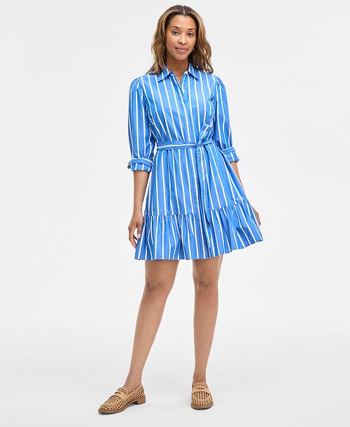 On 34th Women's Long Sleeve Printed Mini Shirt Dress Exclusively at Macy's Women's Fashion Shoes & Accessories