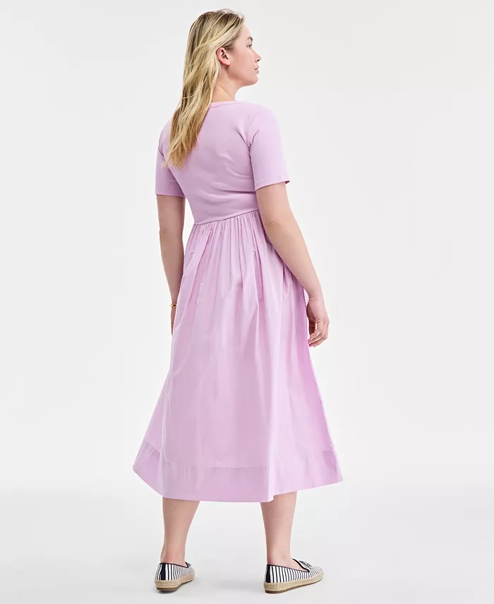 On 34th Women's Mixed-Media Short-Sleeve Midi Dress Exclusively At Macy's Women's Fashion Shoes & Accessories