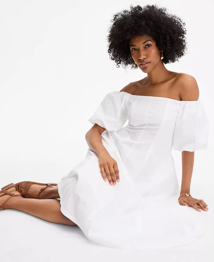 On 34th Women's Off-The-Shoulder Puff-Sleeve Midi Dress Exclusively At Macy's Women's Fashion Shoes & Accessories