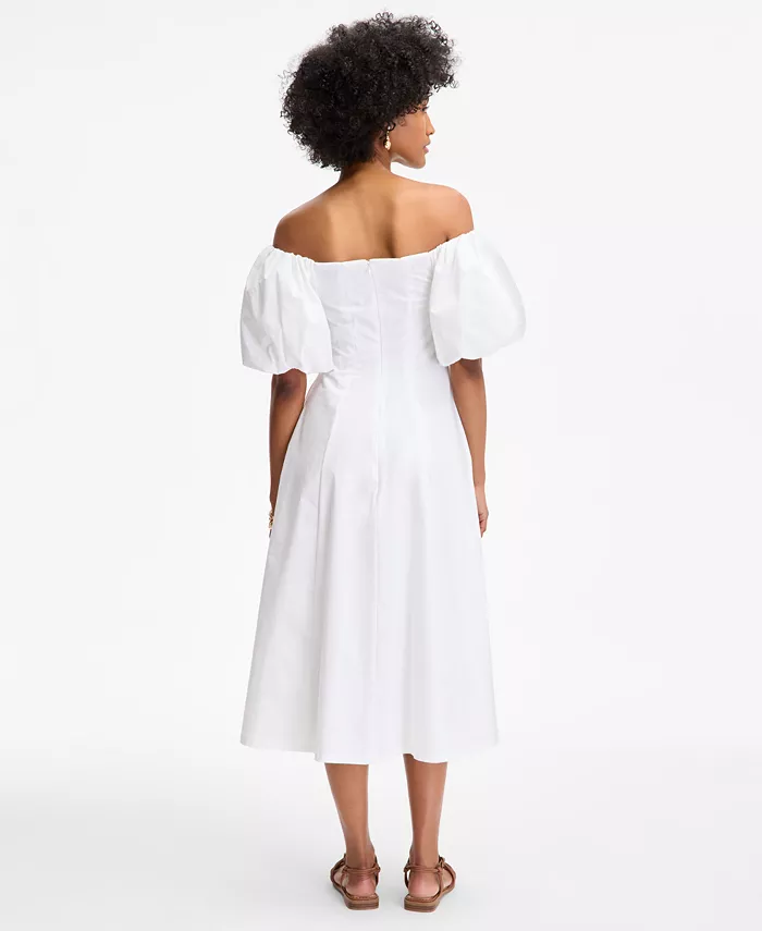On 34th Women's Off-The-Shoulder Puff-Sleeve Midi Dress Exclusively At Macy's Women's Fashion Shoes & Accessories