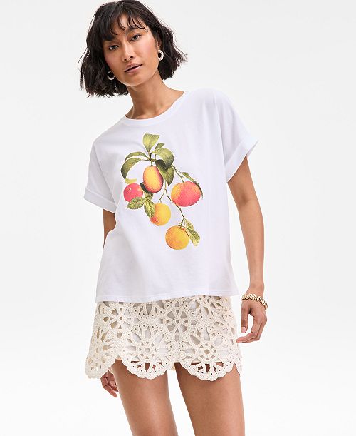 On 34th Women's Oranges Cuffed Graphic T-Shirt Exclusively at Macy's Women's Fashion Shoes & Accessories