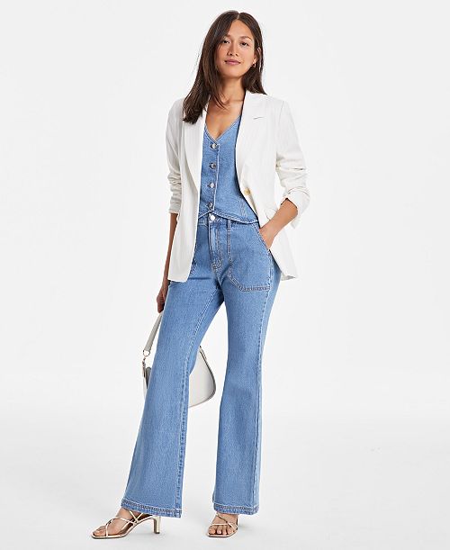 On 34th Women's Pinstripe Boyfriend Blazer Vest & Relaxed Flare Jeans Exclusively At Macy's Women's Fashion Shoes & Accessories