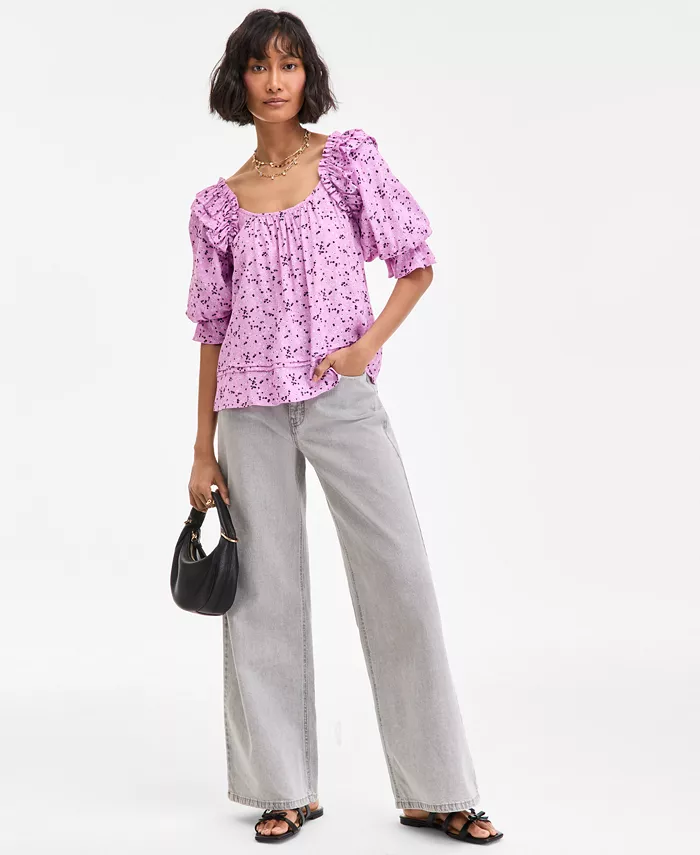 On 34th Women's Printed Balloon-Sleeve Blouse Exclusively At Macy's Women's Fashion Shoes & Accessories