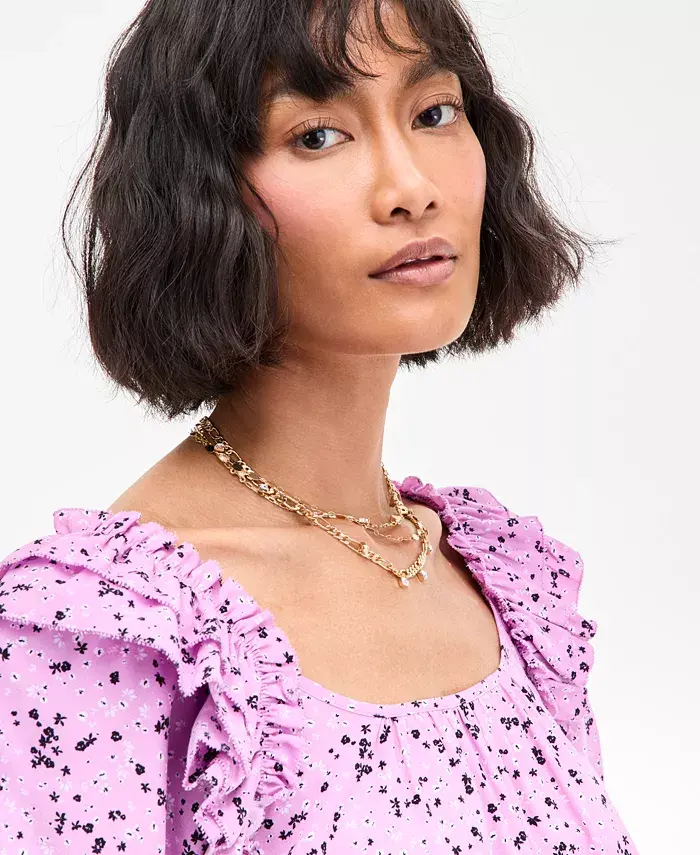 On 34th Women's Printed Balloon-Sleeve Blouse Exclusively At Macy's Women's Fashion Shoes & Accessories