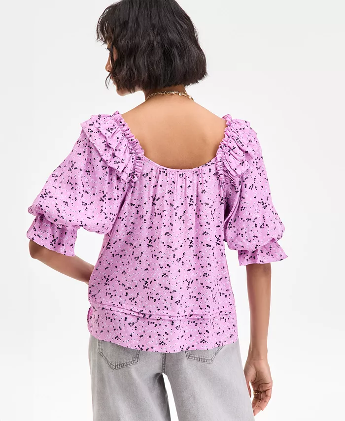 On 34th Women's Printed Balloon-Sleeve Blouse Exclusively At Macy's Women's Fashion Shoes & Accessories