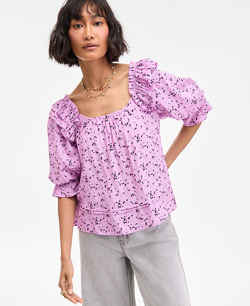 On 34th Women's Printed Balloon-Sleeve Blouse Exclusively at Macy's Women's Fashion Shoes & Accessories