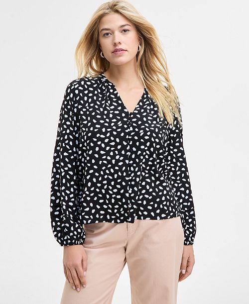 On 34th Women's Printed Pintuck Blouse Exclusively at Macy's Women's Fashion Shoes & Accessories