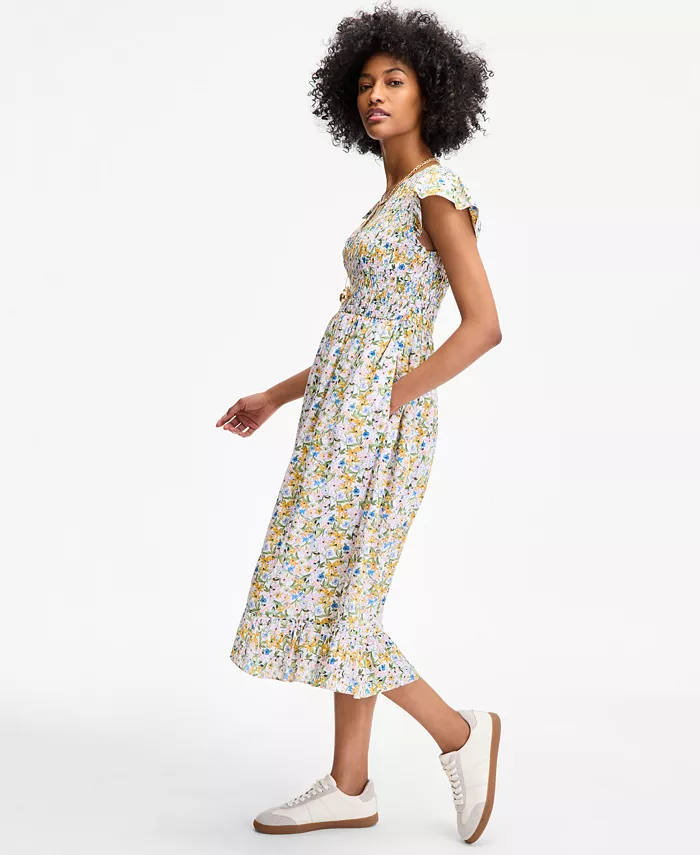 On 34th Women's Printed Smocked Flutter-Sleeve Midi Dress Exclusively At Macy's Women's Fashion Shoes & Accessories