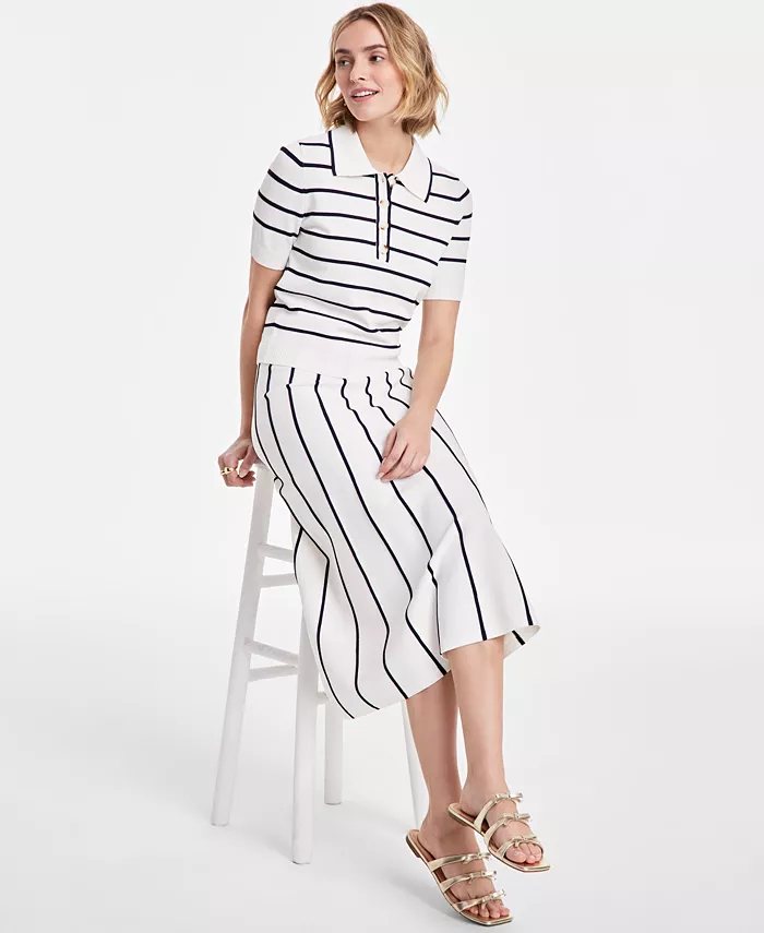 On 34th Women's Rib Stripe Polo Sweater & Knit Midi Skirt Exclusively At Macy's Women's Fashion Shoes & Accessories