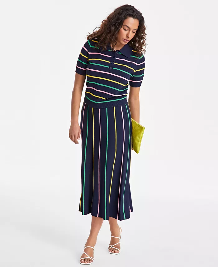 On 34th Women's Rib Stripe Polo Sweater & Knit Midi Skirt Exclusively At Macy's Women's Fashion Shoes & Accessories