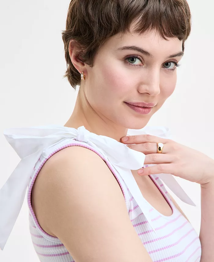 On 34th Women's Ribbed Bow-Shoulder Tank Top Exclusively At Macy's Women's Fashion Shoes & Accessories