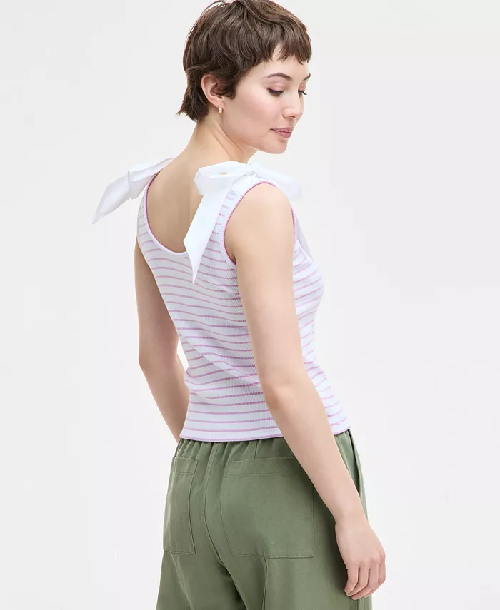 On 34th Women's Ribbed Bow-Shoulder Tank Top Exclusively At Macy's Women's Fashion Shoes & Accessories