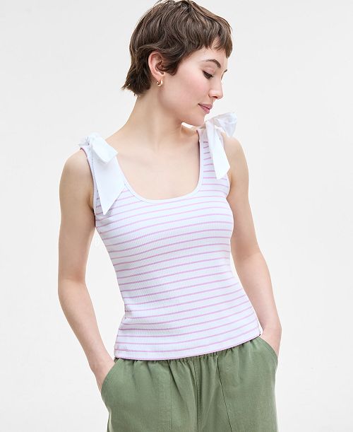 On 34th Women's Ribbed Bow-Shoulder Tank Top Exclusively at Macy's Women's Fashion Shoes & Accessories