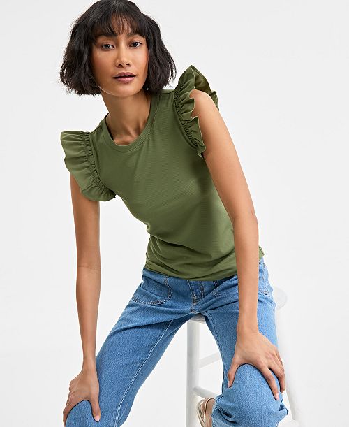 On 34th Women's Ruffle-Sleeve Knit Top Created for Macy's Women's Fashion Shoes & Accessories