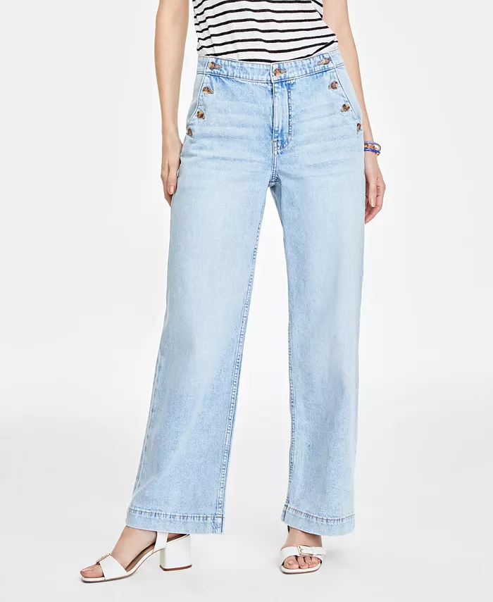 On 34th Women's Sailor High-Rise Wide-Leg Jeans Regular & Short Created For Macy's Women's Fashion Shoes & Accessories
